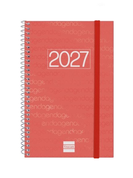 Finocam Espiral Basics Year Agenda - Anual 2027 - Semana Vista Horizontal - Formato E5 - 117x181mm - Espiral - Tapa de Polipropileno - Esquinas Microperforadas - Papel de 80g/m2 - Color Rojo