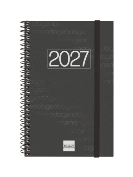 Finocam Espiral Basics Year Agenda - Anual 2027 - Semana Vista Horizontal - Formato E5 - 117x181mm - Espiral - Tapa de Polipropileno - Esquinas Microperforadas - Papel de 80g/m2 - Color Negro