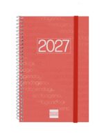 Finocam Espiral Basics Year Agenda en Catalan - Anual 2027 - Semana Vista Horizontal - Formato E5 - 117x181mm - Goma Elastica - Tapa de Polipropileno - Esquinas Microperforadas - Papel 80g/m2 - Color Rojo