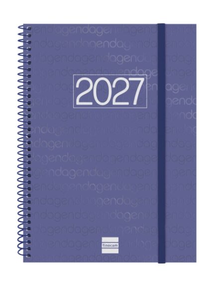 Finocam Espiral Basics Year Agenda - Anual 2027 - Semana Vista Horizontal - Formato E10 - 155x212mm - Espiral - Tapa de Polipropileno - Esquinas Microperforadas - Papel de 80g/m2 - Color Azul
