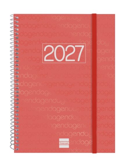Finocam Espiral Basics Year Agenda - Anual 2027 - Semana Vista Horizontal - Formato E10 - 155x212mm - Espiral - Tapa de Polipropileno - Esquinas Microperforadas - Papel de 80g/m2 - Color Rojo