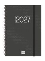 Finocam Espiral Basics Year Agenda - Anual 2027 - Semana Vista Vertical - Formato E10 - 155x212mm - Espiral - Tapa de Polipropileno - Esquinas Microperforadas - Papel de 80g/m2 - Color Negro
