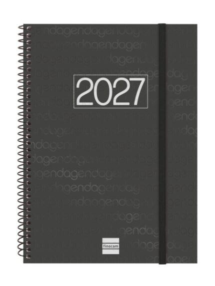 Finocam Espiral Basics Year Agenda - Anual 2027 - Semana Vista Vertical - Formato E10 - 155x212mm - Espiral - Tapa de Polipropileno - Esquinas Microperforadas - Papel de 80g/m2 - Color Negro