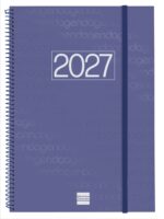 Finocam Espiral Basics Year Agenda - Anual 2027 - Semana Vista Horizontal - Formato E40 - 210x297mm - Espiral - Tapa de Polipropileno - Esquinas Microperforadas - Papel de 80g/m2 - Color Azul