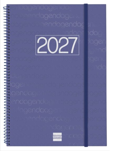 Finocam Espiral Basics Year Agenda - Anual 2027 - Semana Vista Horizontal - Formato E40 - 210x297mm - Espiral - Tapa de Polipropileno - Esquinas Microperforadas - Papel de 80g/m2 - Color Azul