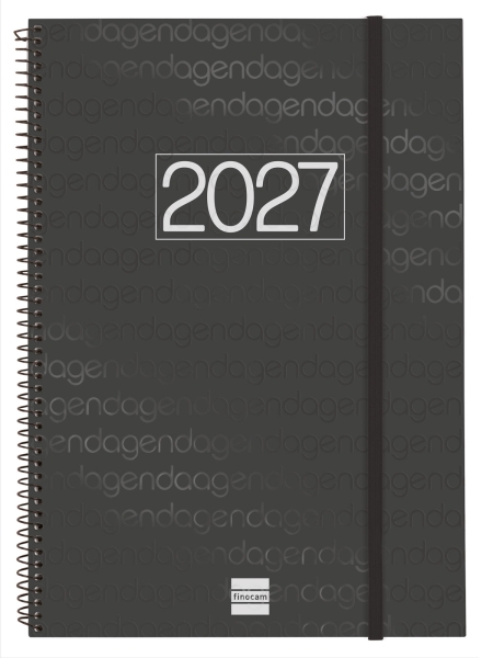 Finocam Espiral Basics Year Agenda - Anual 2027 - Semana Vista Horizontal - Formato E40 - 210x297mm - Espiral - Tapa de Polipropileno - Esquinas Microperforadas - Papel de 80g/m2 - Color Negro