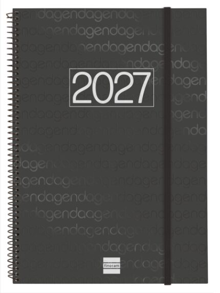 Finocam Espiral Basics Year Agenda - Anual 2027 - Semana Vista Vertical - Formato E40 - 210x297mm - Espiral - Tapa de Polipropileno - Esquinas Microperforadas - Papel de 80g/m2 - Color Negro