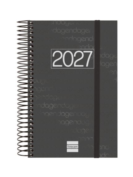 Finocam Espiral Basics Year Agenda - Anual 2027 - 1 Dia por Pagina - Formato E5 - 117x181mm - Espiral - Tapa de Polipropileno - Esquinas Microperforadas - Papel de 70g/m2 - Color Negro