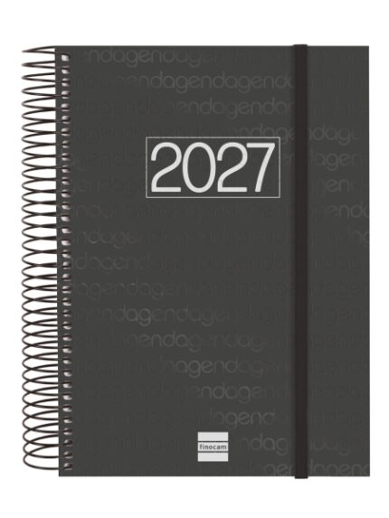 Finocam Espiral Basics Year Agenda - Anual 2027 - 1 Dia por Pagina - Formato E10 - 155x212mm - Espiral - Tapa de Polipropileno - Esquinas Microperforadas - Papel de 70g/m2 - Color Negro