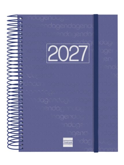 Finocam Espiral Basics Year Agenda en Catalan - Anual 2027 - 1 Dia por Pagina - Formato E10 - 155x212mm - Goma Elastica - Tapa de Polipropileno - Esquinas Microperforadas - Papel de 70g/m2 - Color Azul