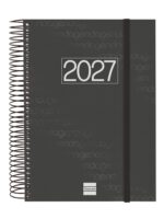 Finocam Espiral Basics Year Agenda en Catalan - Anual 2027 - 1 Dia por Pagina - Formato E10 - 155x212mm - Goma Elastica - Tapa de Polipropileno - Esquinas Microperforadas - Papel de 70g/m2 - Color Negro