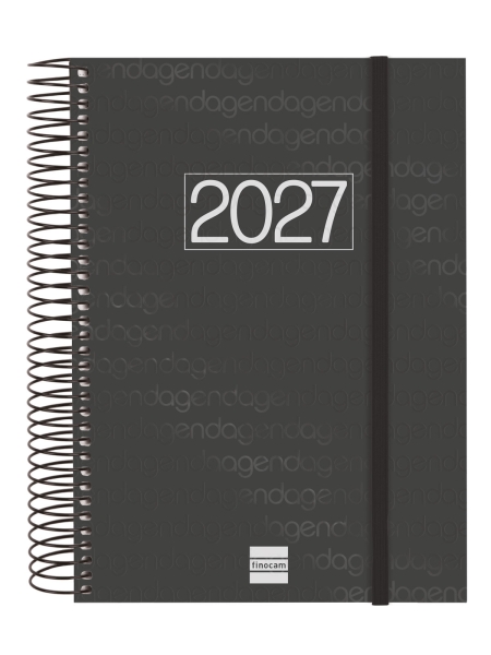 Finocam Espiral Basics Year Agenda en Catalan - Anual 2027 - 1 Dia por Pagina - Formato E10 - 155x212mm - Goma Elastica - Tapa de Polipropileno - Esquinas Microperforadas - Papel de 70g/m2 - Color Negro Finocam Espiral Basics Year Agenda en Catalan - Anual 2027 - 1 Dia por Pagina - Formato E10 - 155x212mm - Goma Elastica - Tapa de Polipropileno - Esquinas Microperforadas - Papel de 70g/m2 - Color Negro