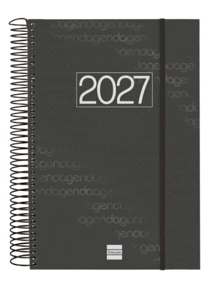 Finocam Espiral Basics Year Agenda - Anual 2027 - 1 Dia por Pagina - Formato E11 - 165x242mm - Espiral - Tapa de Polipropileno - Esquinas Microperforadas - Papel de 70g/m2 - Color Negro