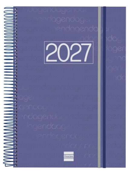 Finocam Espiral Basics Year Agenda - Anual 2027 - 1 Dia por Pagina - Formato E40 - 210x297mm - Espiral - Tapa de Polipropileno - Esquinas Microperforadas - Papel de 70g/m2 - Color Azul