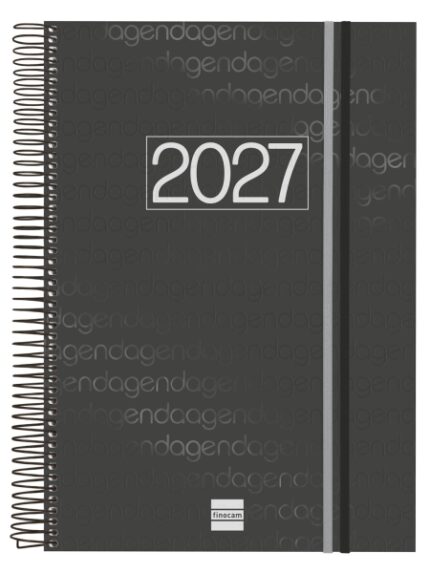 Finocam Espiral Basics Year Agenda - Anual 2027 - 1 Dia por Pagina - Formato E40 - 210x297mm - Espiral - Tapa de Polipropileno - Esquinas Microperforadas - Papel de 70g/m2 - Color Negro