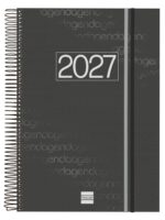 Finocam Espiral Basics Year Agenda en Catalan - Anual 2027 - 1 Dia por Pagina - Formato E40 - 210x297mm - Goma Elastica - Tapa de Polipropileno - Esquinas Microperforadas - Papel de 70g/m2 - Color Negro