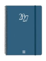 Finocam Espiral Basics My Agenda - Anual 2027 - Semana Vista Horizontal - Formato E10 - 155x212mm - Espiral - Tapa Dura de Carton Forrado - Esquinas Microperforadas - Papel de 80g/m2 - Color Azul
