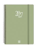 Finocam Espiral Basics My Agenda - Anual 2027 - Semana Vista Horizontal - Formato E10 - 155x212mm - Espiral - Tapa Dura de Carton Forrado - Esquinas Microperforadas - Papel de 80g/m2 - Color Verde