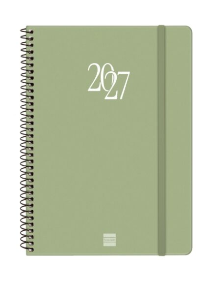 Finocam Espiral Basics My Agenda - Anual 2027 - Semana Vista Horizontal - Formato E10 - 155x212mm - Espiral - Tapa Dura de Carton Forrado - Esquinas Microperforadas - Papel de 80g/m2 - Color Verde