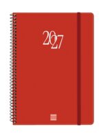 Finocam Espiral Basics My Agenda - Anual 2027 - Semana Vista Horizontal - Formato E10 - 155x212mm - Espiral - Tapa Dura de Carton Forrado - Esquinas Microperforadas - Papel de 80g/m2 - Color Rojo
