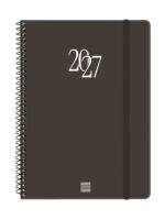 Finocam Espiral Basics My Agenda en Catalan - Anual 2027 - Semana Vista Horizontal - 155x212mm - Goma Elastica - Tapa Dura de Carton Forrado - Esquinas Microperforadas - Papel de 80g/m2 - Color Negro