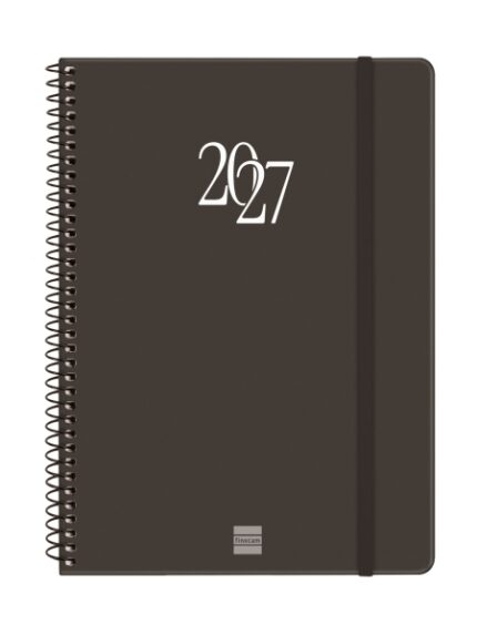 Finocam Espiral Basics My Agenda en Catalan - Anual 2027 - Semana Vista Horizontal - 155x212mm - Goma Elastica - Tapa Dura de Carton Forrado - Esquinas Microperforadas - Papel de 80g/m2 - Color Negro