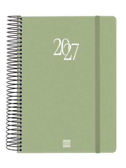 Finocam Espiral Basics My Agenda - Anual 2027 - 1 Dia por Pagina - Formato E10 - 155x212mm - Espiral - Tapa Dura de Carton Forrado - Esquinas Microperforadas - Papel de 70g/m2 - Color Verde