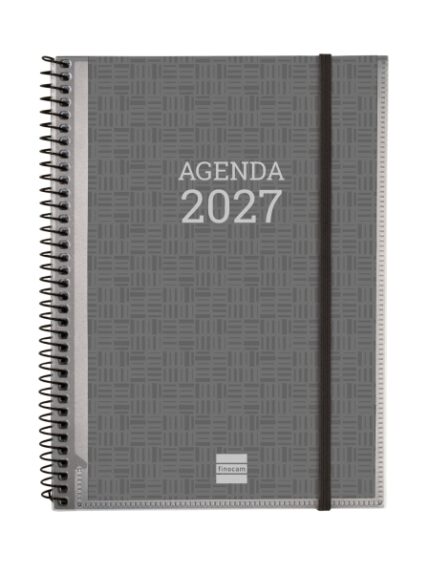 Finocam Basics Personalizable Agenda - Anual 2027 - Semana Vista Horizontal - Formato E10 - 155x212mm - Espiral - Tapa de Polipropileno - Esquinas Microperforadas - Papel de 80g/m2 - Color Gris