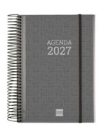 Finocam Espiral Basics Personalizable Agenda - Anual 2027 - 1 Dia por Pagina - Formato E10 - 155x212mm - Espiral - Tapa de Polipropileno - Esquinas Microperforadas - Papel de 70g/m2 - Color Gris