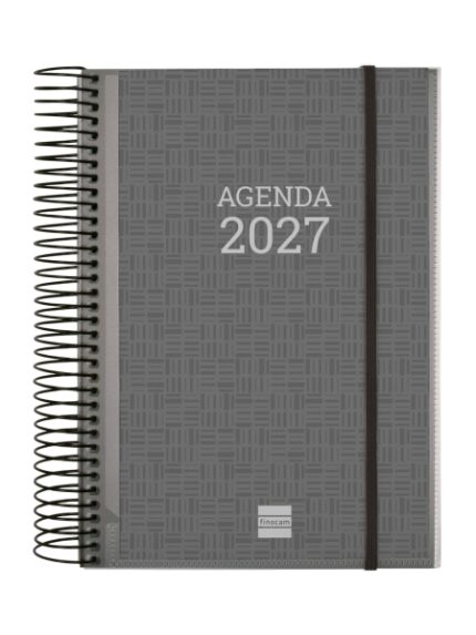 Finocam Espiral Basics Personalizable Agenda - Anual 2027 - 1 Dia por Pagina - Formato E10 - 155x212mm - Espiral - Tapa de Polipropileno - Esquinas Microperforadas - Papel de 70g/m2 - Color Gris