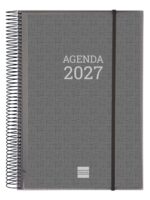Finocam Espiral Basics Personalizable Agenda - Anual 2027 - 1 Dia por Pagina - Formato E40 - 210x297mm - Espiral - Tapa de Polipropileno - Esquinas Microperforadas - Papel de 70g/m2 - Color Gris