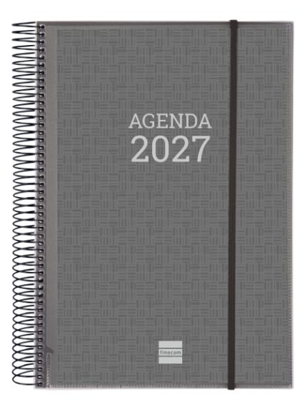 Finocam Espiral Basics Personalizable Agenda - Anual 2027 - 1 Dia por Pagina - Formato E40 - 210x297mm - Espiral - Tapa de Polipropileno - Esquinas Microperforadas - Papel de 70g/m2 - Color Gris
