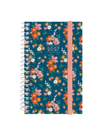 Finocam Trendy Design Collection Flora Agenda - Anual 2027 - Semana Vista Horizontal - Formato E3 - 79x127mm - Espiral - Tapa de Polipropileno - Esquinas Microperforadas - Papel de 80g/m2 - Multicolor