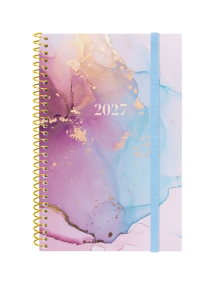 Finocam Trendy Design Collection Goldy Agenda - Anual 2027 - Semana Vista Horizontal - Formato E5 - 117x181mm - Espiral - Tapa de Polipropileno - Esquinas Microperforadas - Papel de 80g/m2 - Multicolor
