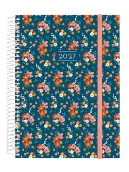 Finocam Trendy Design Collection Flora Agenda - Anual 2027 - 1 Dia por Pagina - Formato E10 - 155x212mm - Espiral - Tapa de Polipropileno - Esquinas Microperforadas - Papel de 70g/m2 - Multicolor