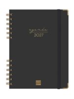 Finocam Espiral Trendy Alma Agenda - Anual 2027 - Semana Vista Horizontal - Formato E10 - 155x212mm - Espiral - Tapa Dura de Carton Forrado - Esquinas Microperforadas - Papel de 80g/m2 - Color Negro