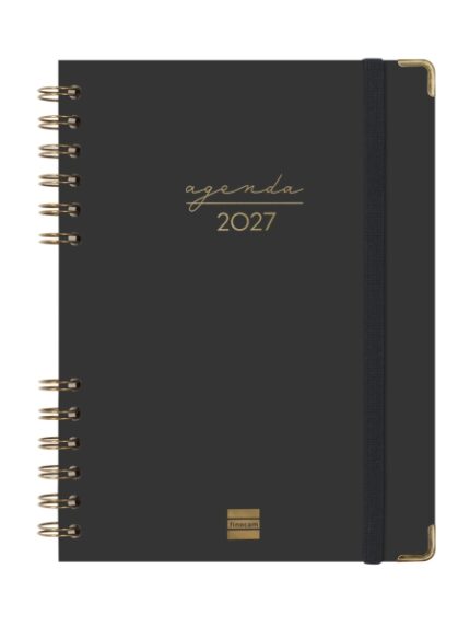 Finocam Espiral Trendy Alma Agenda - Anual 2027 - Semana Vista Horizontal - Formato E10 - 155x212mm - Espiral - Tapa Dura de Carton Forrado - Esquinas Microperforadas - Papel de 80g/m2 - Color Negro