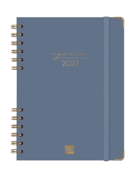 Finocam Espiral Trendy Alma Agenda - Anual 2027 - Semana Vista Horizontal - Formato E10 - 155x212mm - Espiral - Tapa Dura de Carton Forrado - Esquinas Microperforadas - Papel de 80g/m2 - Color Azul