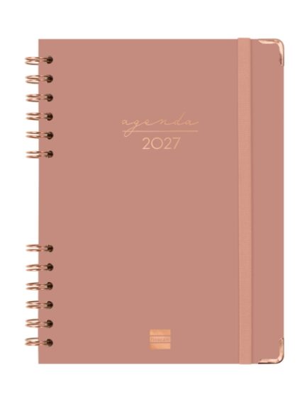 Finocam Espiral Trendy Alma Agenda - Anual 2027 - Semana Vista Horizontal - Formato E10 - 155x212mm - Espiral - Tapa Dura de Carton Forrado - Esquinas Microperforadas - Papel de 80g/m2 - Color Rosa