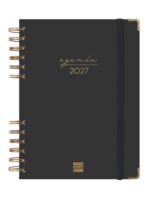 Finocam Espiral Trendy Alma Agenda - Anual 2027 - 1 Dia por Pagina - Formato E10 - 155x212mm - Espiral - Tapa Dura de Carton Forrado - Esquinas Microperforadas - Papel de 70g/m2 - Color Negro