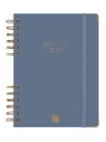 Finocam Espiral Trendy Alma Agenda - Anual 2027 - 1 Dia por Pagina - Formato E10 - 155x212mm - Espiral - Tapa Dura de Carton Forrado - Esquinas Microperforadas - Papel de 70g/m2 - Color Azul