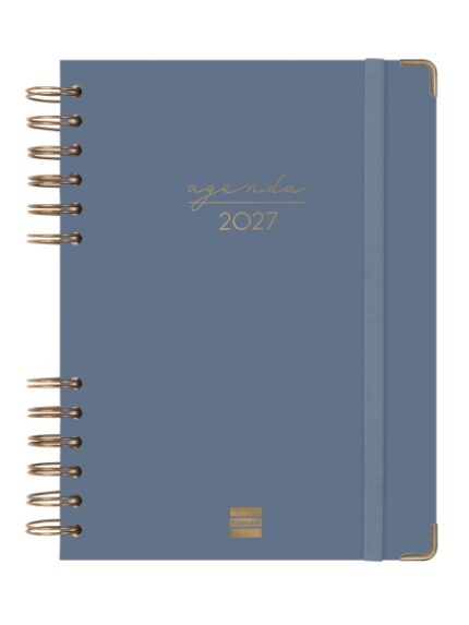 Finocam Espiral Trendy Alma Agenda - Anual 2027 - 1 Dia por Pagina - Formato E10 - 155x212mm - Espiral - Tapa Dura de Carton Forrado - Esquinas Microperforadas - Papel de 70g/m2 - Color Azul