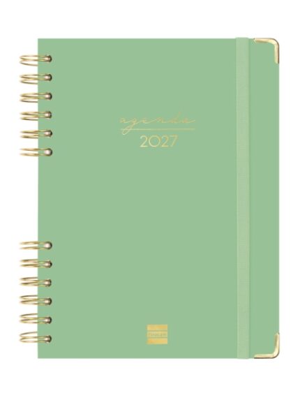 Finocam Espiral Trendy Alma Agenda - Anual 2027 - 1 Dia por Pagina - Formato E10 - 155x212mm - Espiral - Tapa Dura de Carton Forrado - Esquinas Microperforadas - Papel de 70g/m2 - Color Verde