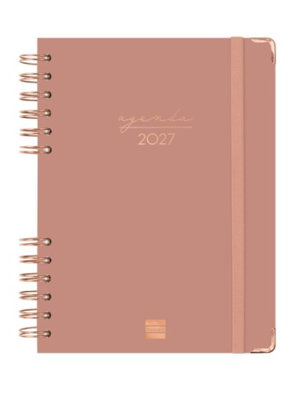 Finocam Espiral Trendy Alma Agenda - Anual 2027 - 1 Dia por Pagina - Formato E10 - 155x212mm - Espiral - Tapa Dura de Carton Forrado - Esquinas Microperforadas - Papel de 70g/m2 - Color Rosa