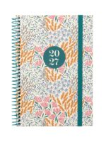 Finocam Moda Espiga Agenda Internacional - Anual 2027 - Semana Vista Vertical - 140x204mm - Goma Elastica - Tapa Dura de Carton Forrado - Esquinas Microperforadas - Papel de 80g/m2 - Multicolor