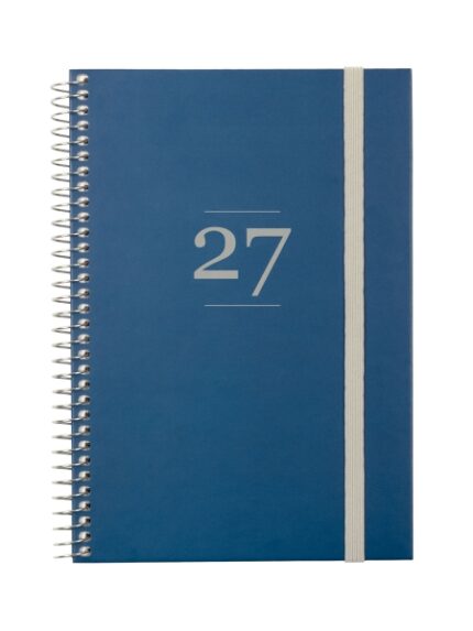Finocam Moda Agenda Internacional - Anual 2027 - Semana Vista Vertical - 140x204mm - Goma Elastica - Tapa Dura de Carton Forrado - Esquinas Microperforadas - Papel de 80g/m2 - Color Azul