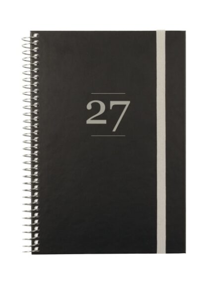 Finocam Moda Agenda Internacional - Anual 2027 - Semana Vista Vertical - 140x204mm - Goma Elastica - Tapa Dura de Carton Forrado - Esquinas Microperforadas - Papel de 80g/m2 - Color Negro