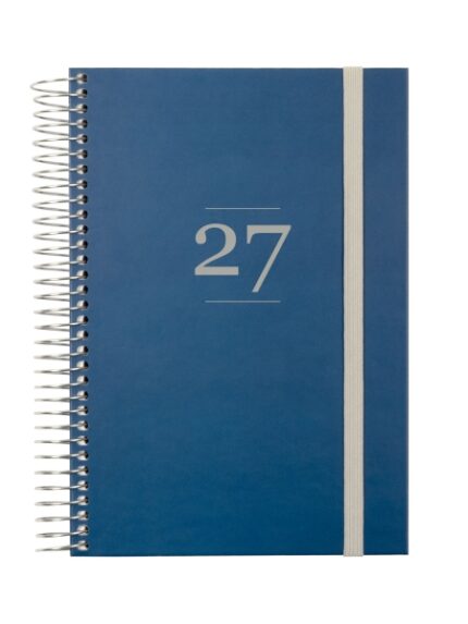 Finocam Moda Agenda Internacional - Anual 2027 - 1 Dia por Pagina - 140x204mm - Goma Elastica - Tapa Dura de Carton Forrado - Esquinas Microperforadas - Papel de 80g/m2 - Color Azul