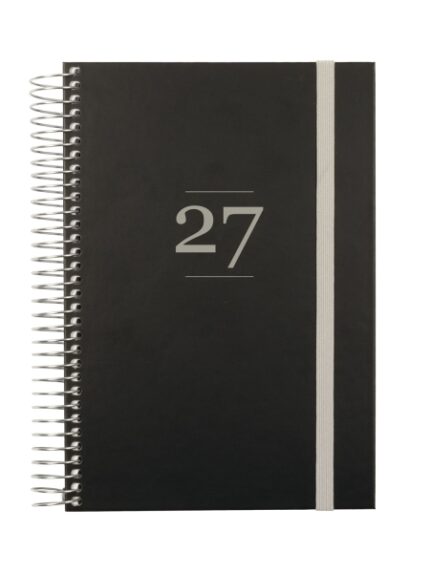 Finocam Moda Agenda Internacional - Anual 2027 - 1 Dia por Pagina - 140x204mm - Goma Elastica - Tapa Dura de Carton Forrado - Esquinas Microperforadas - Papel de 80g/m2 - Color Negro