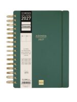 Finocam Haiku Agenda - Anual 2027 - 1 Dia por Pagina - Formato E10 - 155x212mm - Espiral Doble - Tapa Dura de Tacto Suave - Goma Elastica - Papel de 95g/m2 - Color Verde